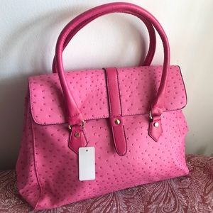 💖 Pink Large Satchel Fuchsia Faux Leather Flap